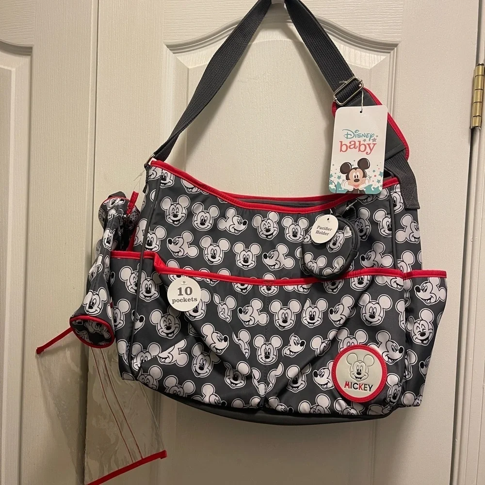 Disney Mickey Toss Print Satchel Wet Pack Changing Pad Pacifier& Bottle Holder